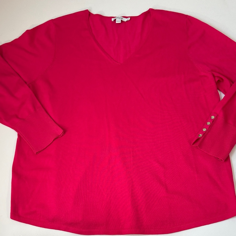 CHICOS WOMENS LONG SLEEVE VNECK SWEATER